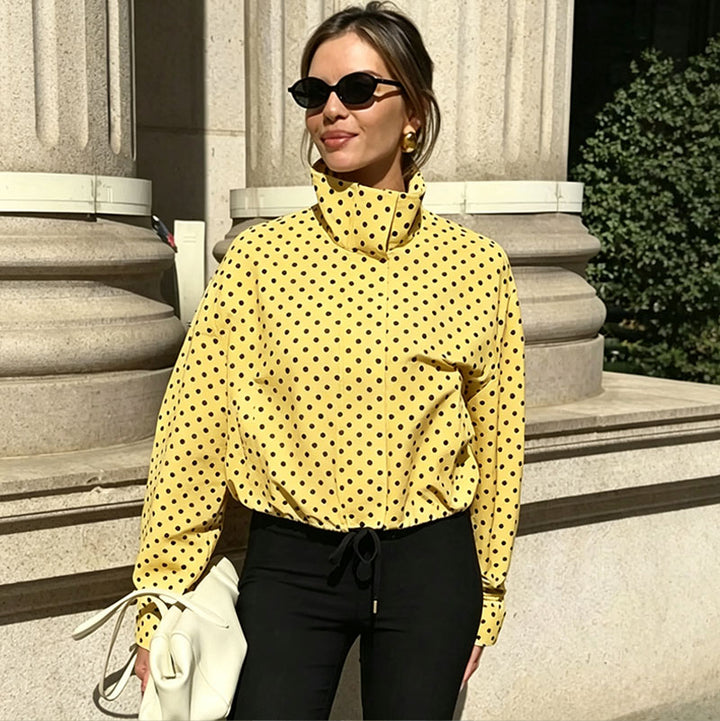 Polka-dot print crew-neck jacket