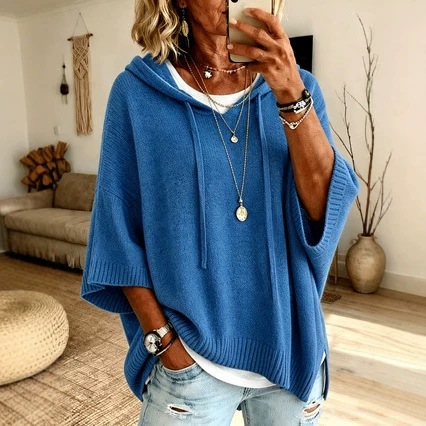 Drop Shoulder Hooded Knit Pullover