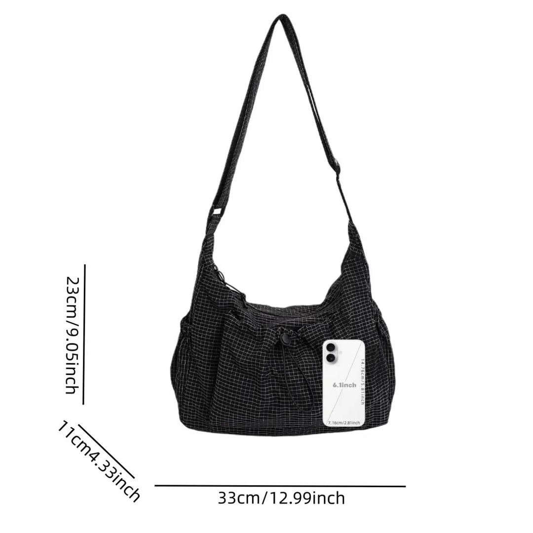Drawstring Checkered Hobo Shoulder Bag