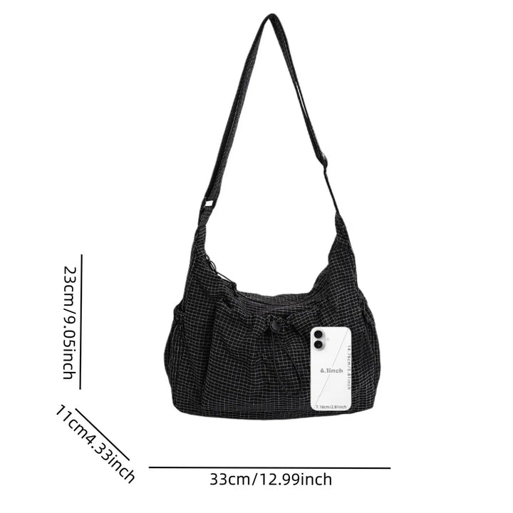 Drawstring Checkered Hobo Shoulder Bag