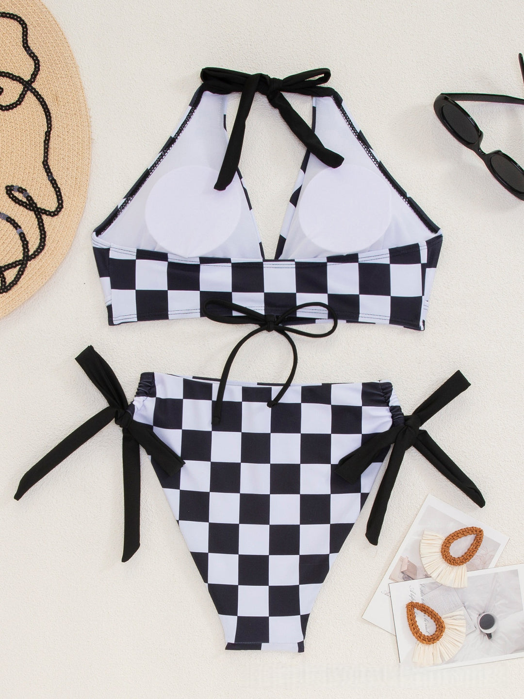 Checkered Halter Bikini Set