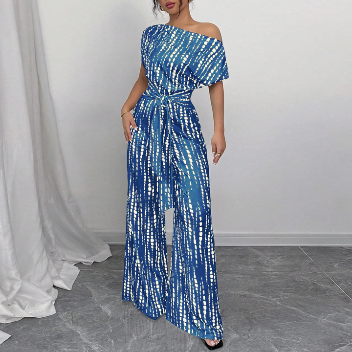 Off Shoulder Belted Wide Leg Jumpsuit