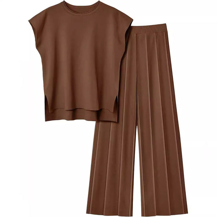 Sleeveless top and wide-leg trousers two-piece set