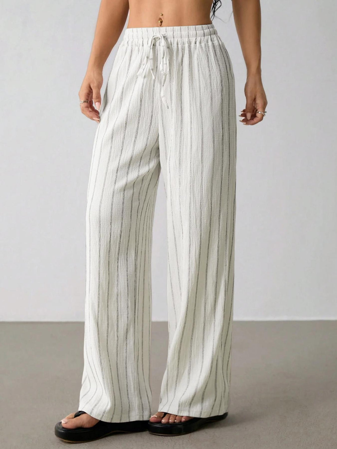 Women Striped Wide Leg Pants, Striped Lounge Slacks with Pockets