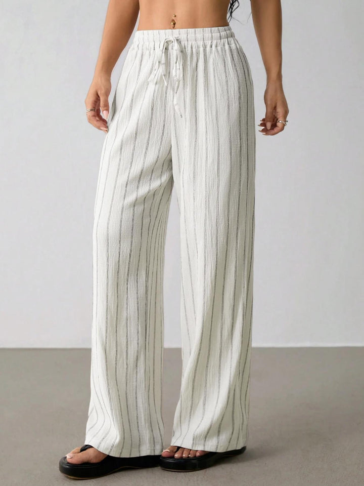 Women Striped Wide Leg Pants, Striped Lounge Slacks with Pockets