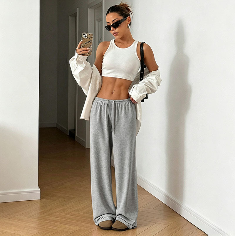 High-Waisted Drawstring Wide-Leg Pants