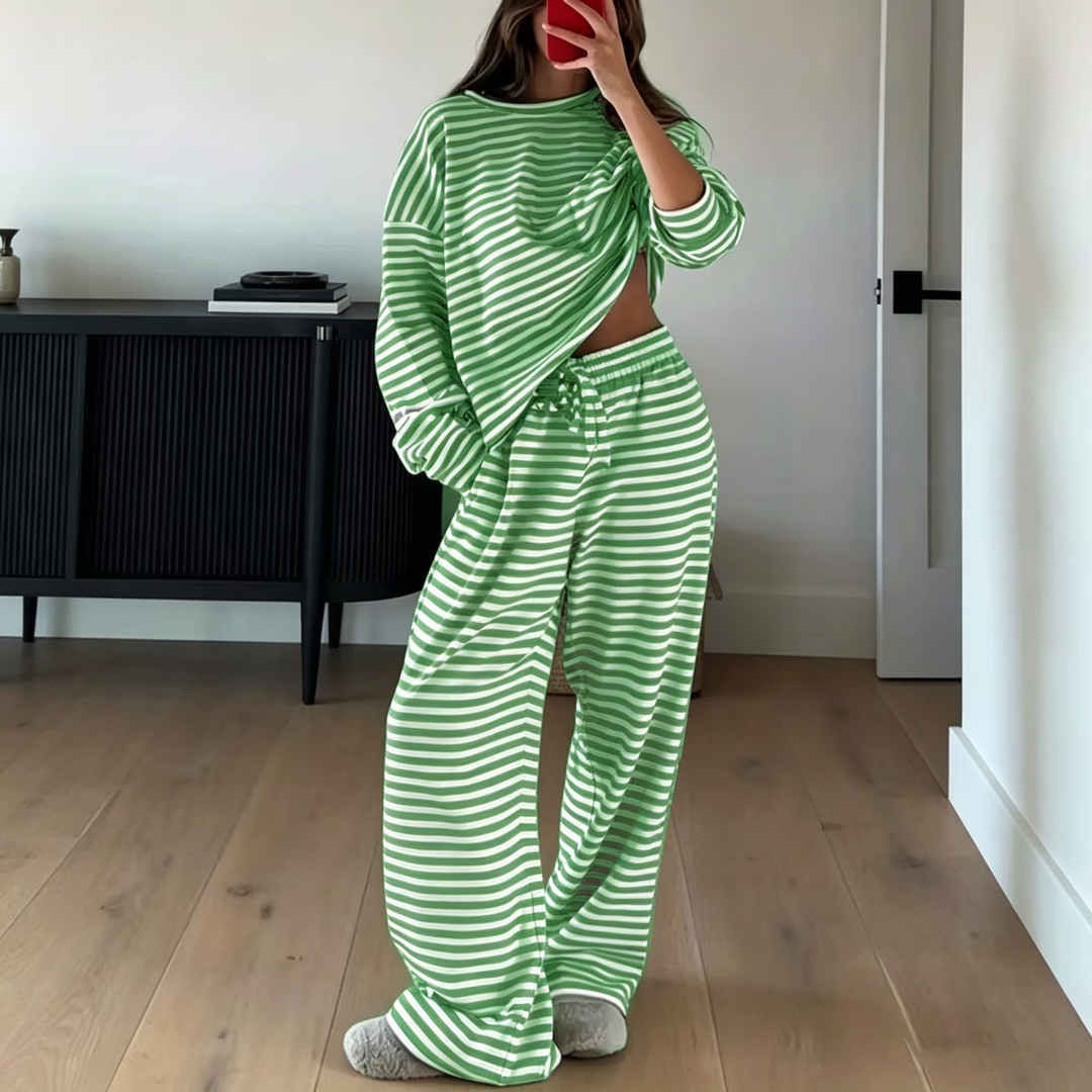 Cozy Striped Long‑Sleeve Casual Loungewear Set