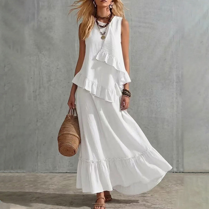 Solid color loose sleeveless long dress