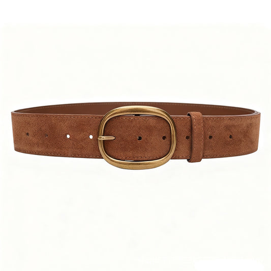 Vintage Suede Belt with Oval Buckle