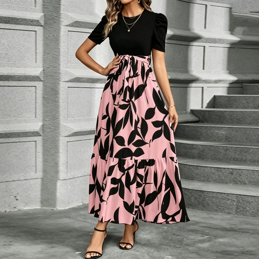 Tie Waist Patchwork Long Maxi Dress