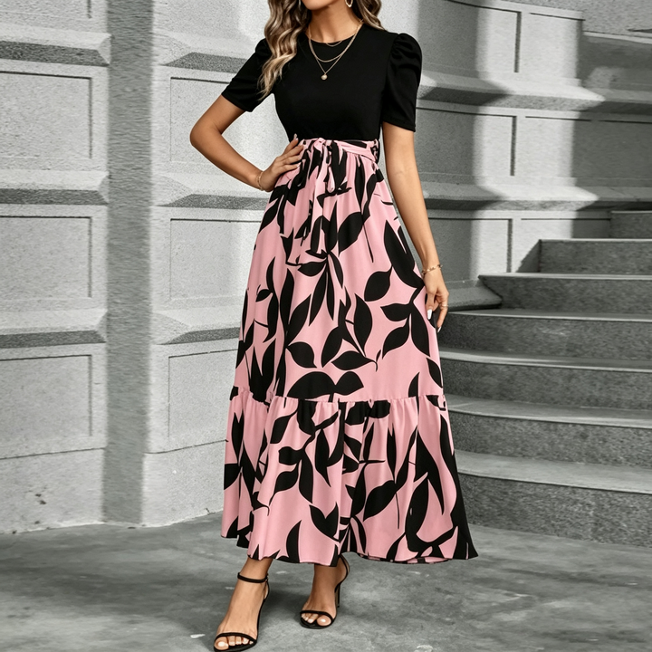 Tie Waist Patchwork Long Maxi Dress