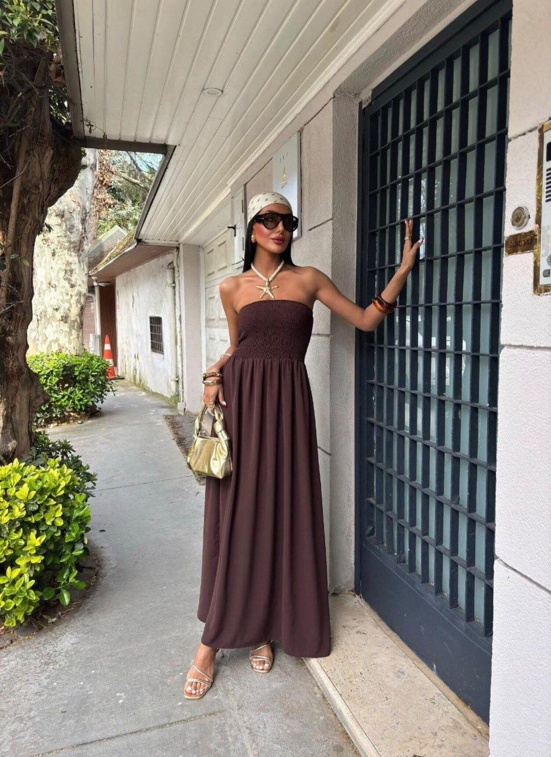 Strapless Linen-Blend Midi Dress | Minimalist Quiet Luxury Sundres