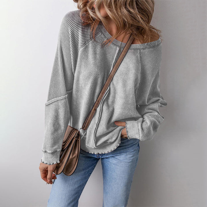 Casual Crew Neck Long Sleeve Reversed Seam Patchwork Loose Pullover Sweatshirt
