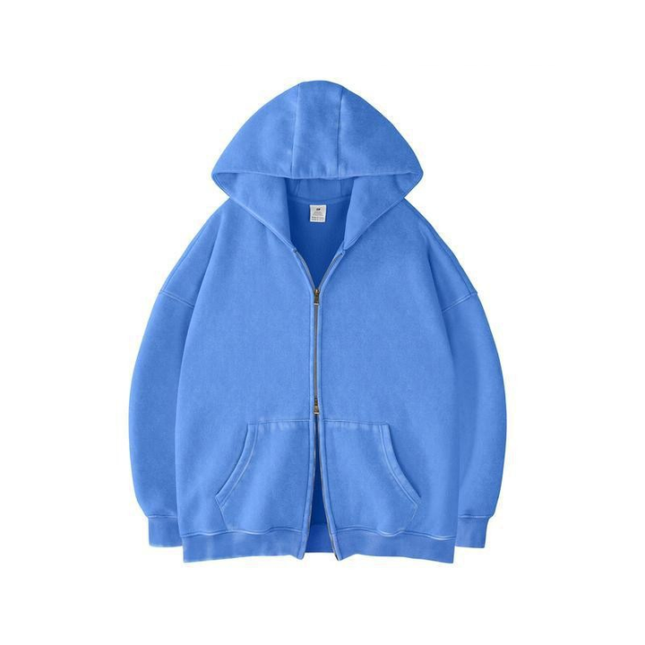 Casual Drop Shoulder Zip Hoodie