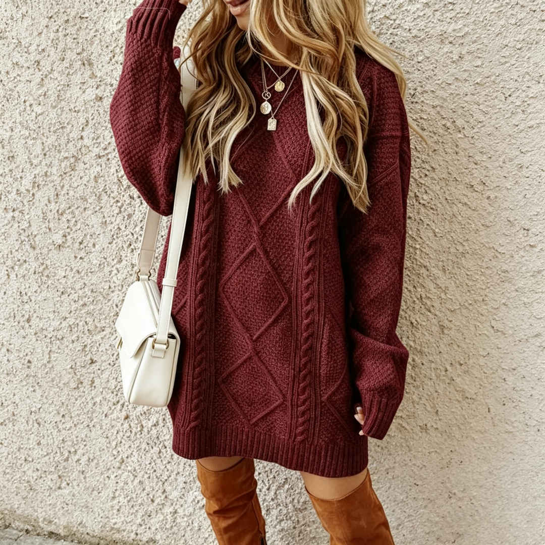 Vintage Cable Knit Casual Sweater Dress