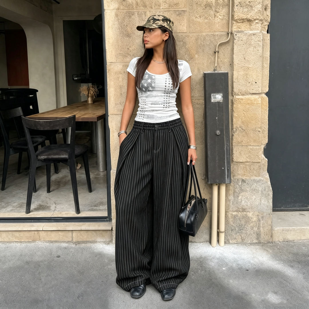 Pin striped loose-fitting lantern pants