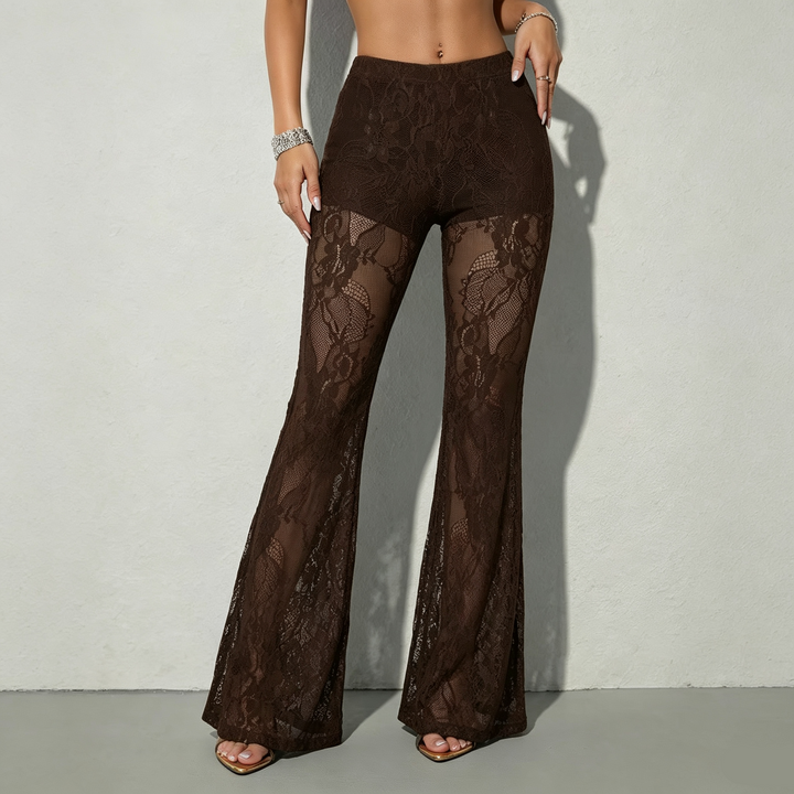 Sheer Mesh Lace Flare Pants For Women