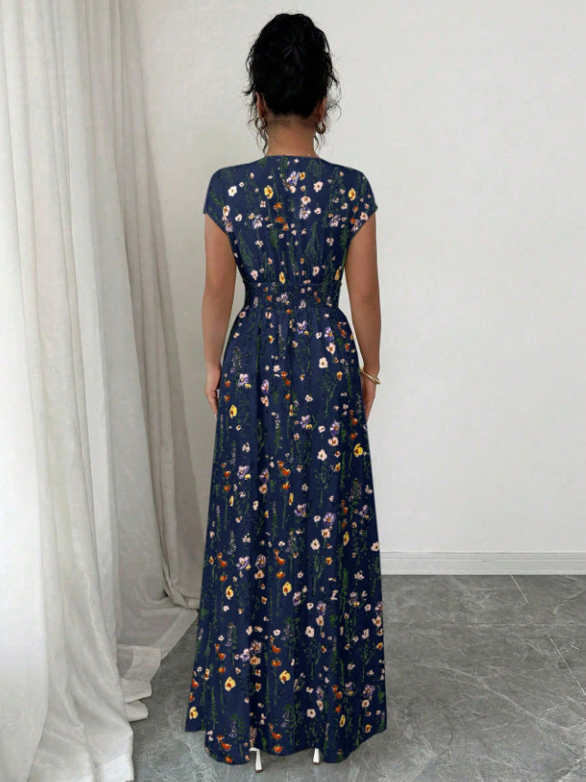 Floral Print Smocked Waist Maxi Dress