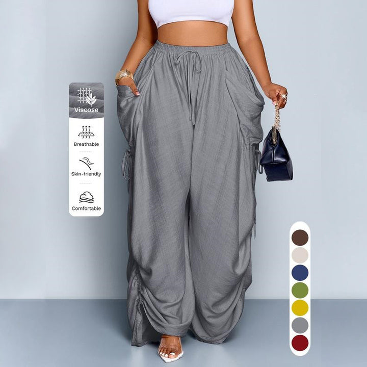 Retro drawstring high-waisted wide-leg pants