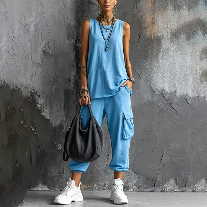 Sleeveless top and harem pants set