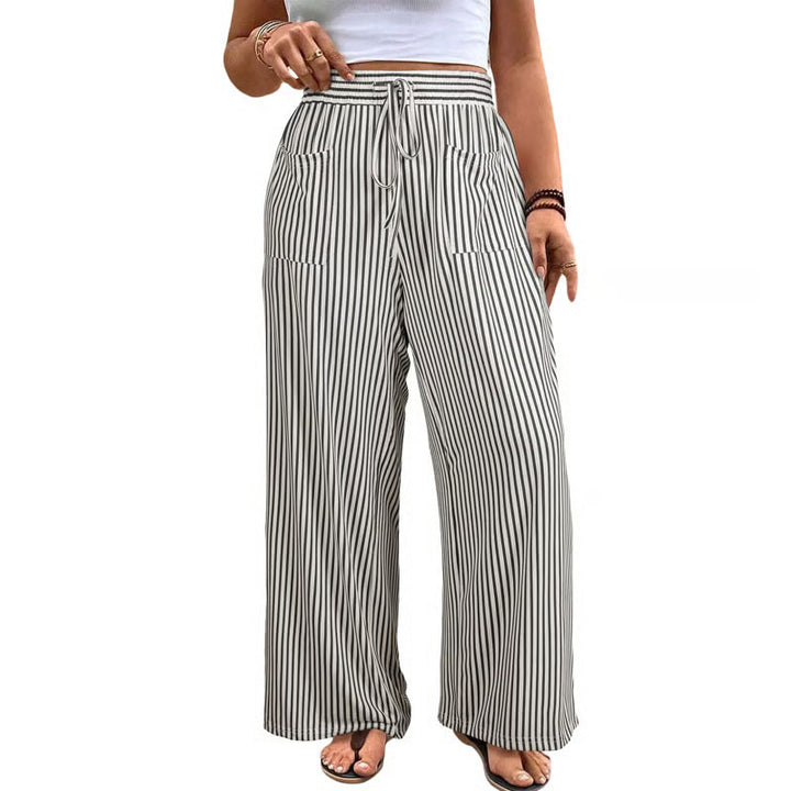 Striped Drawstring Wide Leg Pants With Pockets