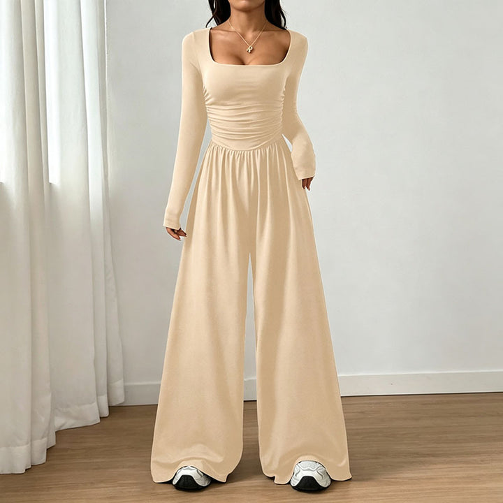 Long-sleeve square-neck jumpsuit