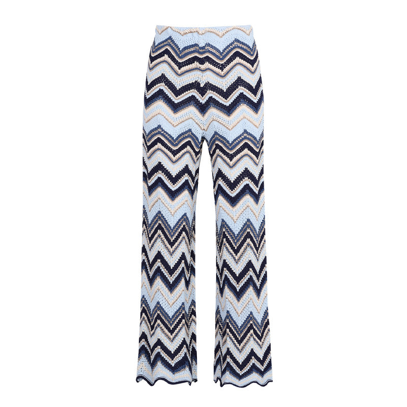 Casual wavy knit sleeveless vest and pants