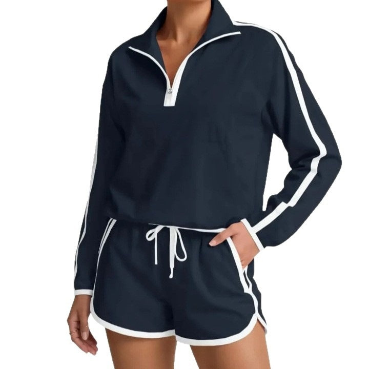 2-Piece Tracksuit, Half-Zip Polo Top &amp; Drawstring Shorts