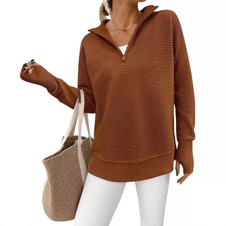 Quarter Zip Collar Knit Sweatshirt