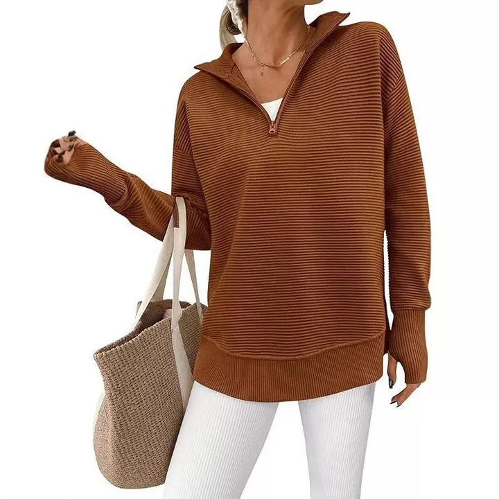 Quarter Zip Collar Knit Sweatshirt