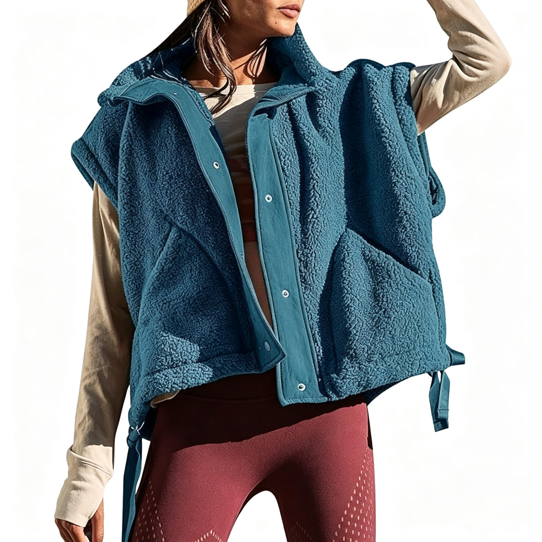 Fuzzy Fleece Button Front Casual Vest