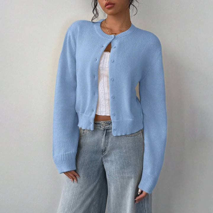 Crew Neck Button Down Knit Cardigan