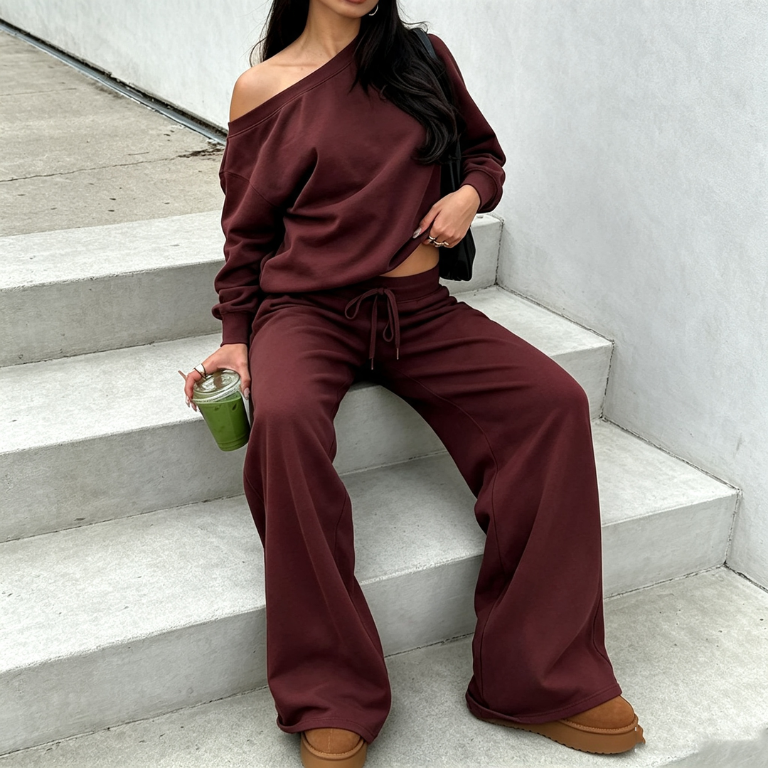 Off-shoulder sporty two-piece set