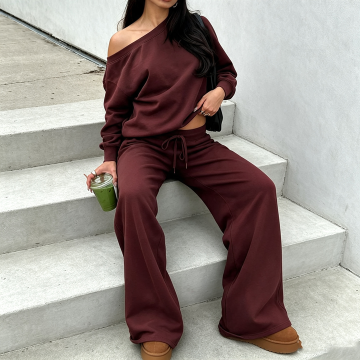 Off-shoulder sporty two-piece set