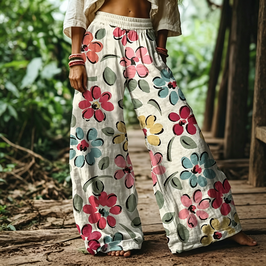 Ethnic Floral Print Palazzo Trousers