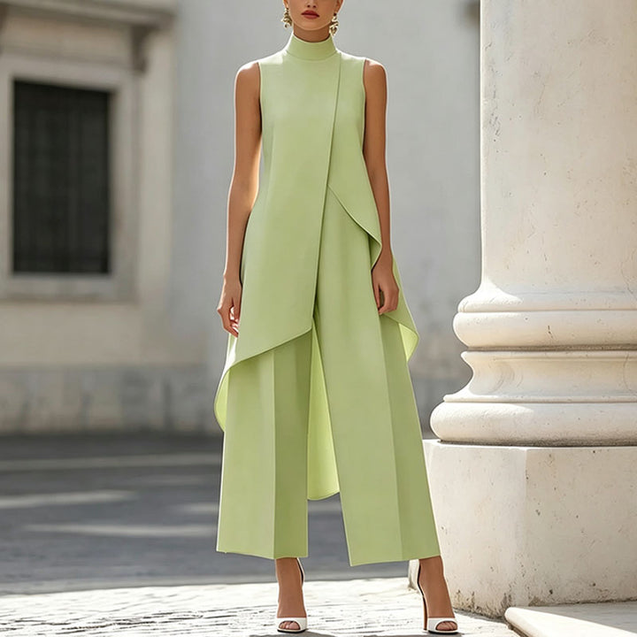 Sleeveless high-neck top and wide-leg trousers set