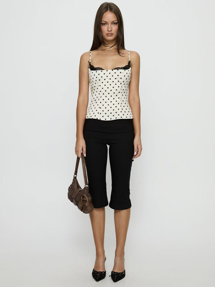 Polka Dot Lace-Trim Corset Cami Top | Vintage Sweetheart Open Back Statement Tank