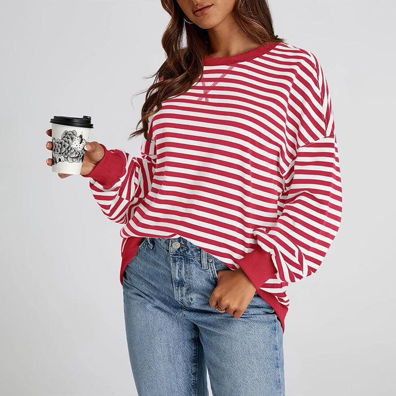 Striped crew-neck long-sleeve sweatshirt