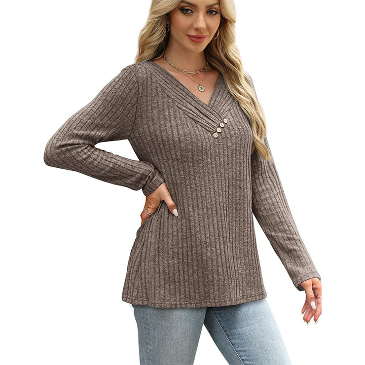 V-neck button-down long-sleeved shirt sweater