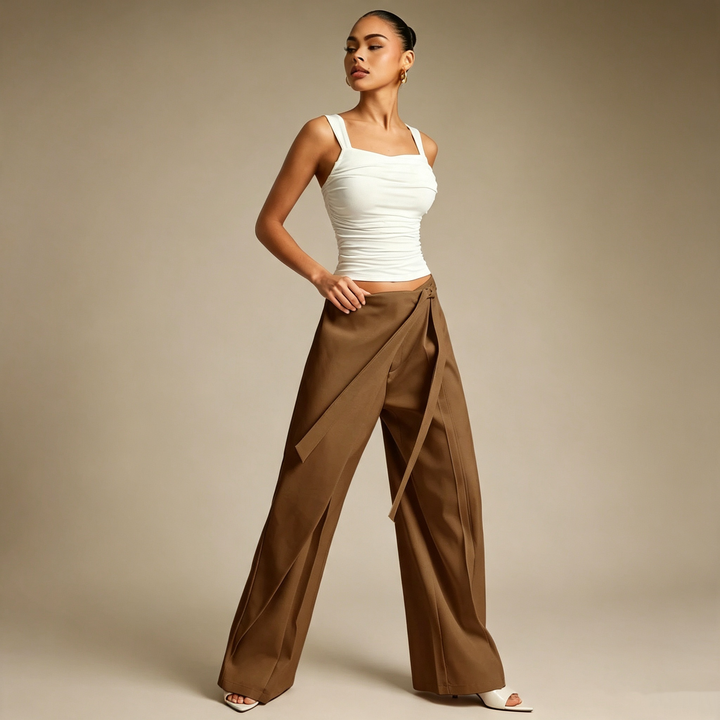 Criss-Cross Wrap Waist Wide Leg Pants