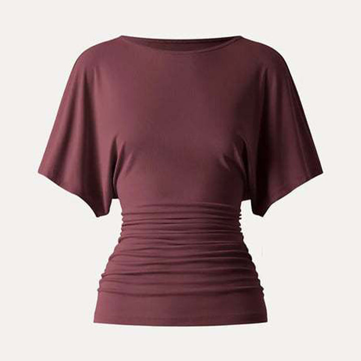 Boat neck batwing sleeve side collar top