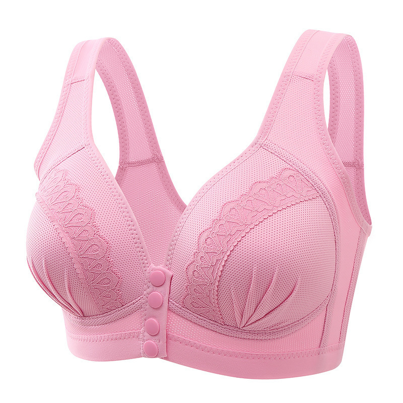 Lace Trim Front Snap Wireless Bra