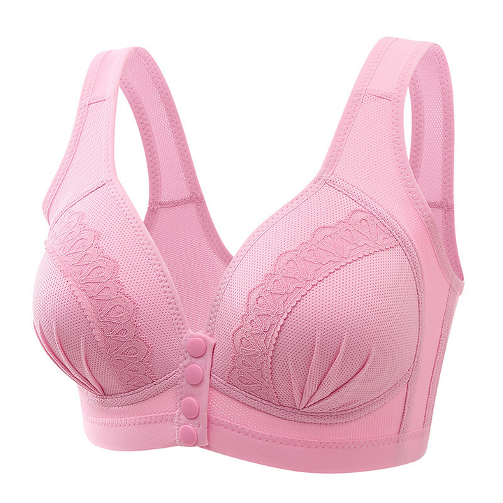 Lace Trim Front Snap Wireless Bra