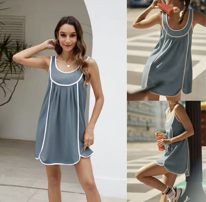 Black Contrast Trim Sleeveless Swing Mini Dress