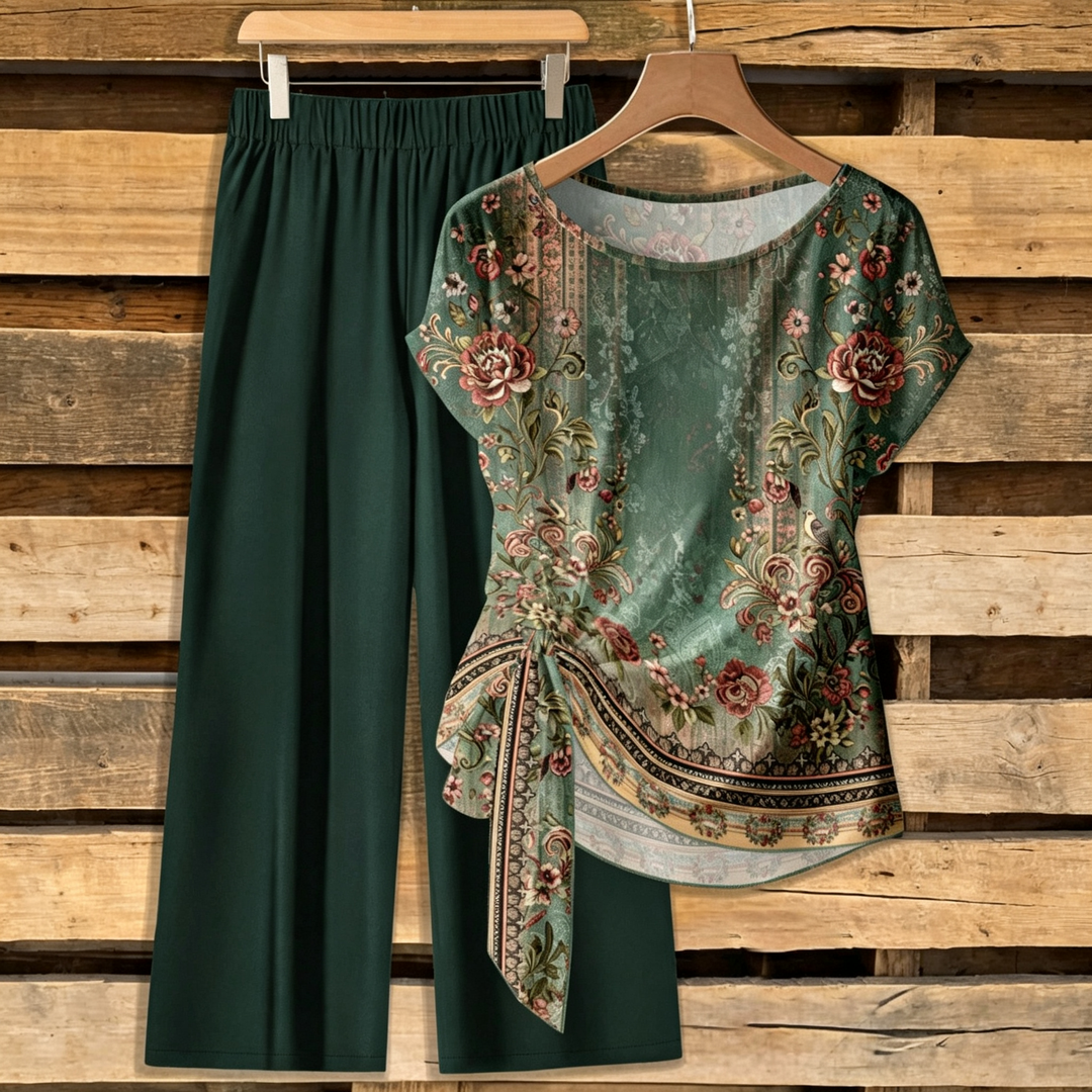 Round Neck Tie Front Two Piece Outfit