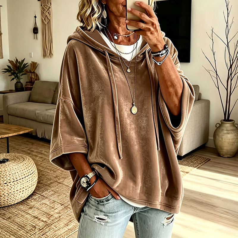 Velvet hooded casual sweatshirt