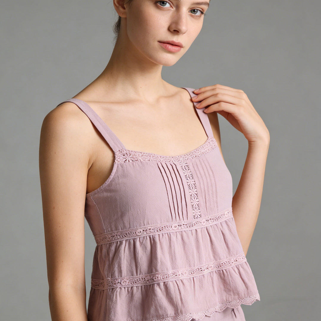 Lace Trim Tiered Cami Top