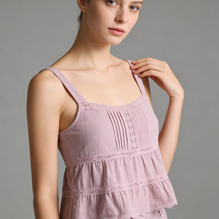 Lace Trim Tiered Cami Top