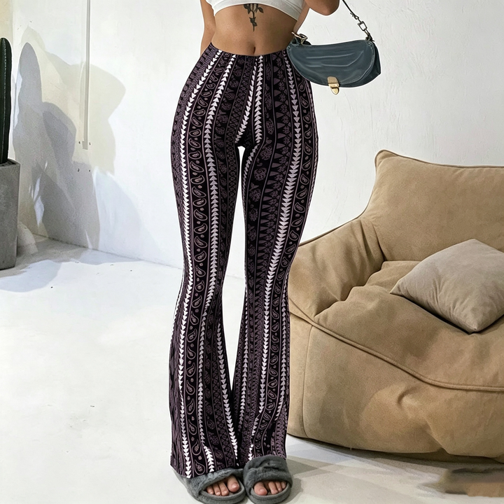 Geometric Print High‑Waist Flare Pants
