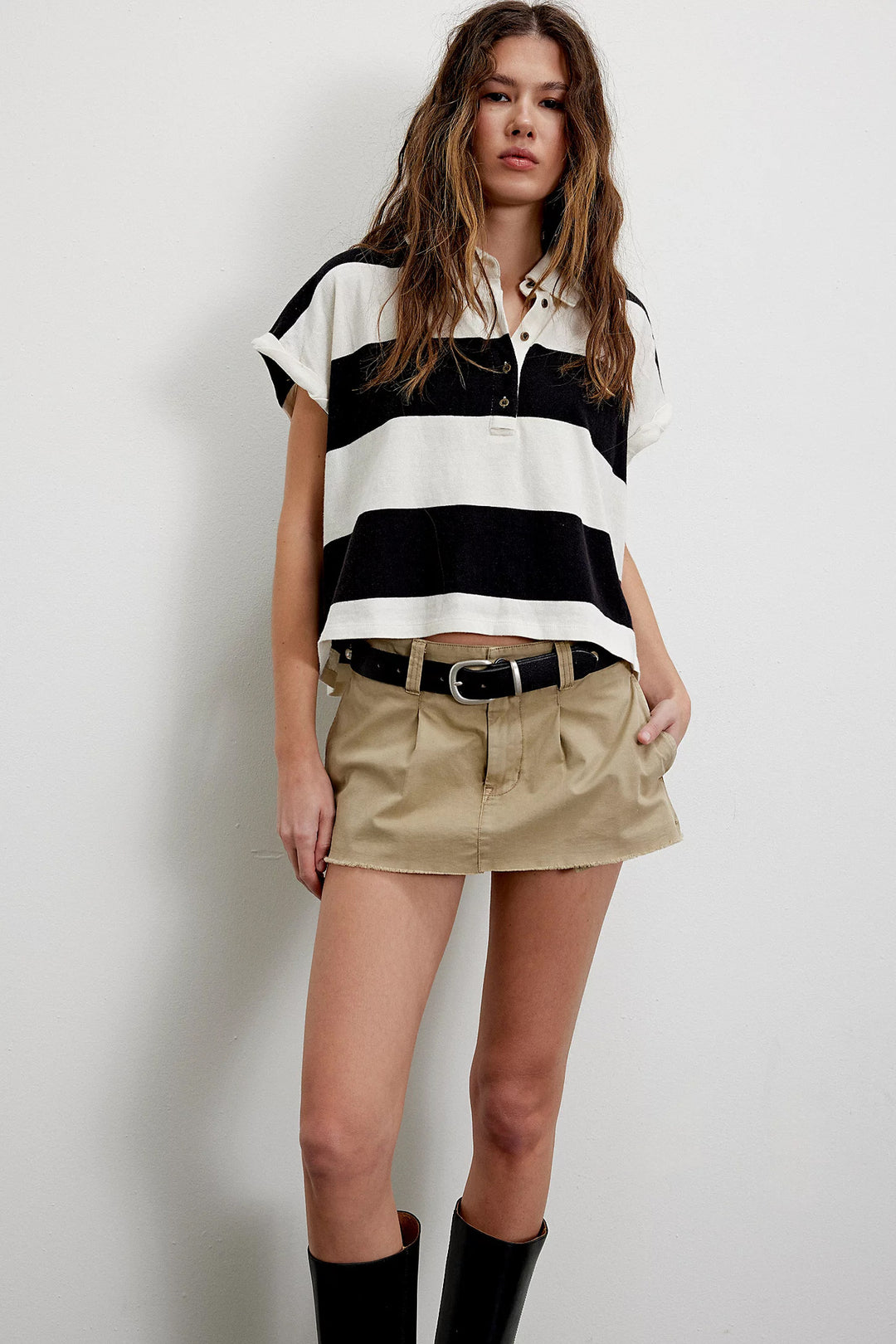 Stripe Cropped Rugby Polo Shirt